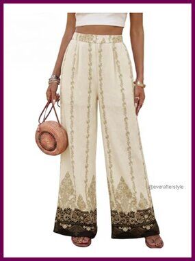Womens Rayon Nylon Wide Leg Palazzo Pants Flowy Boho Beach Casual